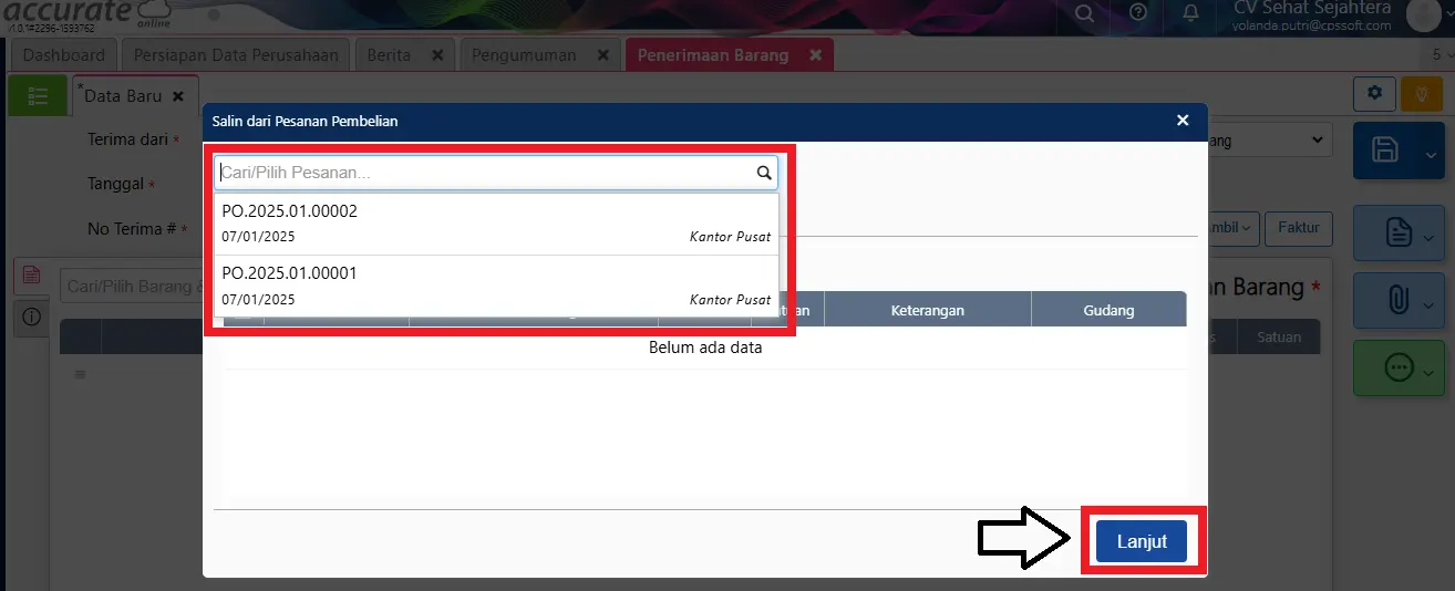 3 Membuat Penerimaan Barang Berasal Dari Pesanan